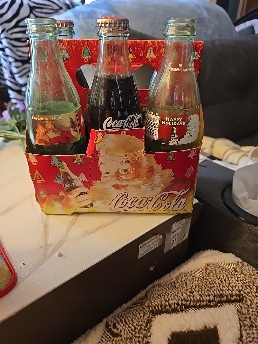 1995 Coca-Cola Christmas 6-Pack Full Glass Bottles | Holiday Santa