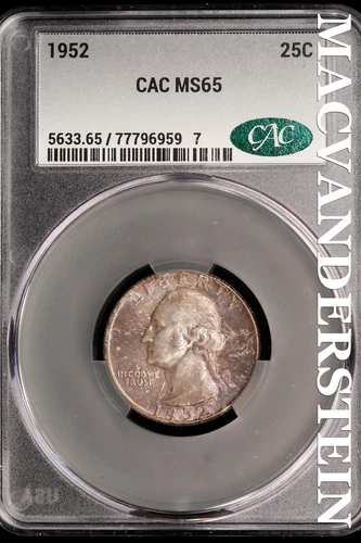 1952 Washington Quarter- Silver- CAC MS-65- Luster #SLM471