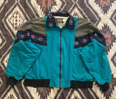 Vintage David James Aztec Jacket Detroit Style Canvas Turquoise Men’s Large 