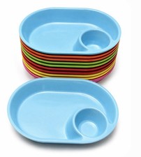 12pc Divided Kids Plates Plastic Snack Tray Cup Holder Colorful BPA Free