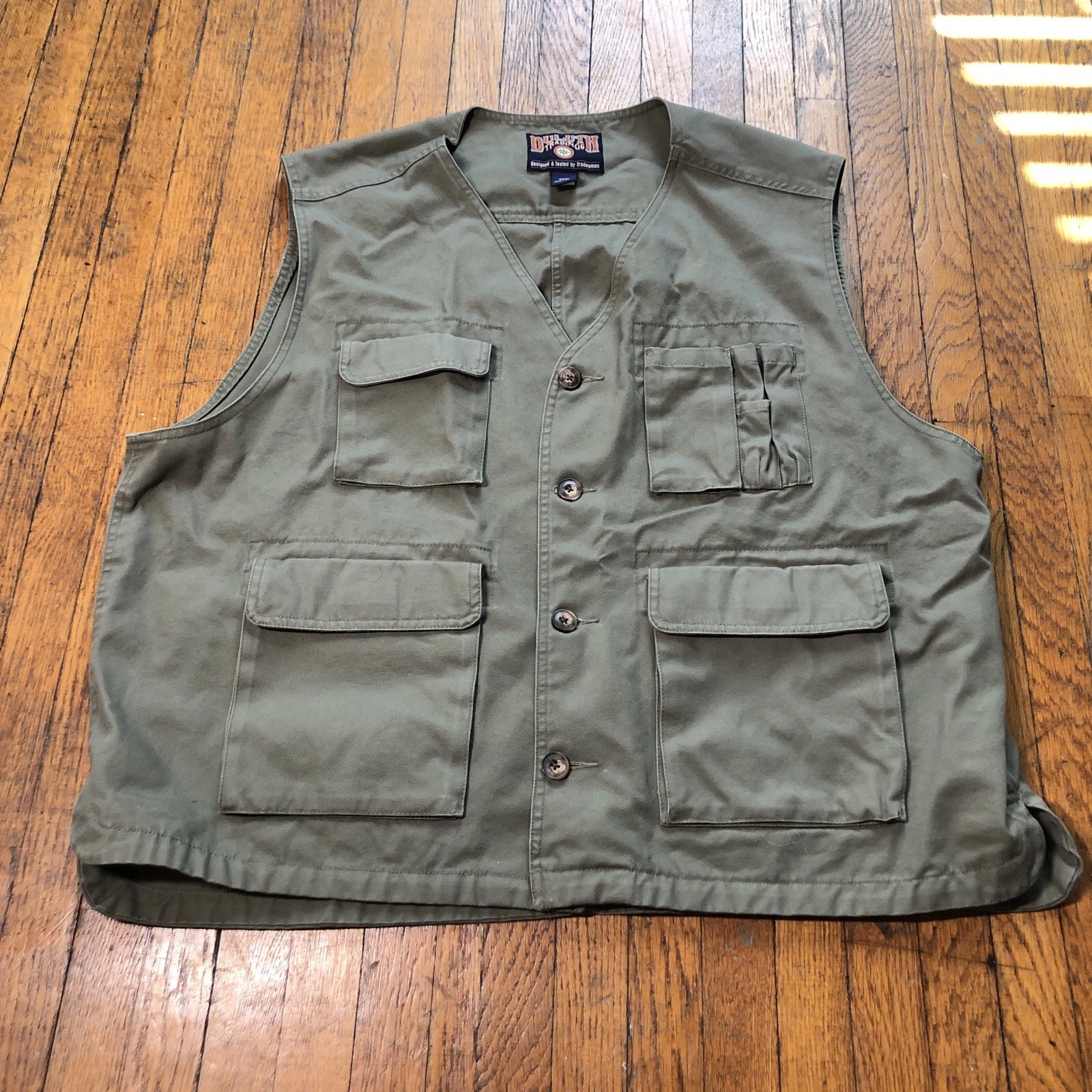 Duluth Trading Co Canvas Hunting Fishing Vest Men’s Size 3XL Khaki Olive Utility