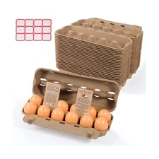 24-Pack Bulk Empty Egg Cartons for Storage, 12-Count Natural Paper Pulp Reusa...