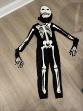 HALLOWEEN    SKELETON Costume Boys' SizeM 8-10Suit Gloves Mask