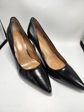 J. Renee Maressa Black Patent Leather Pumps 8M Pointed Toe Snake Print Heel
