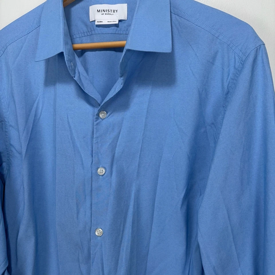 Camisa de Vestir Ministry of Supply Hombre XL Calce Ajustado Azul Manga Larga Rendimiento Foto 4 de 4