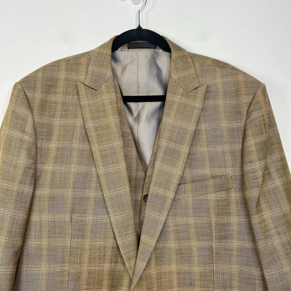 Vitali Men 3PC Vested Suit 46L Pants 40x32.5 Plaid Rust Peak Lapel Flat Front - Image 4 of 4