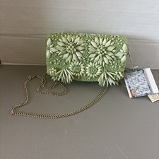 Lime Green Flower Beaded Crossbody Clutch, Anthropologie Style, NWT India Bag!