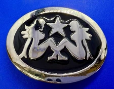 Mud Flap Girl's Two Sexy Woman Black & Silver Color Enamel Trucker Belt Buckle