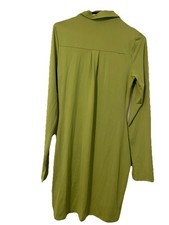 Green Collared Long Sleeve Ruched Button Shirt Dress Knit Stretch Size L