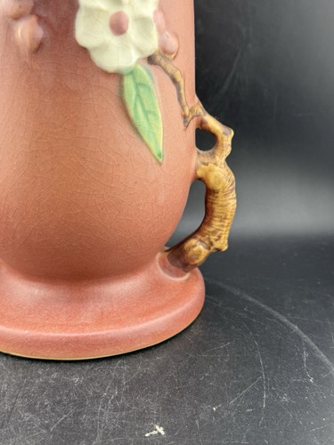 RAR ~ Roseville Apfelblüte Vintage Keramik Vase, Form 389-10, korallenrosa - Bild 6 von 16