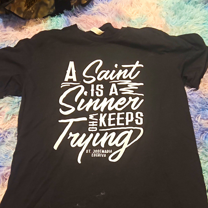 Men's Black Graphic Print T-Shirt L Short Sleeve Crew Neck Religious Quote