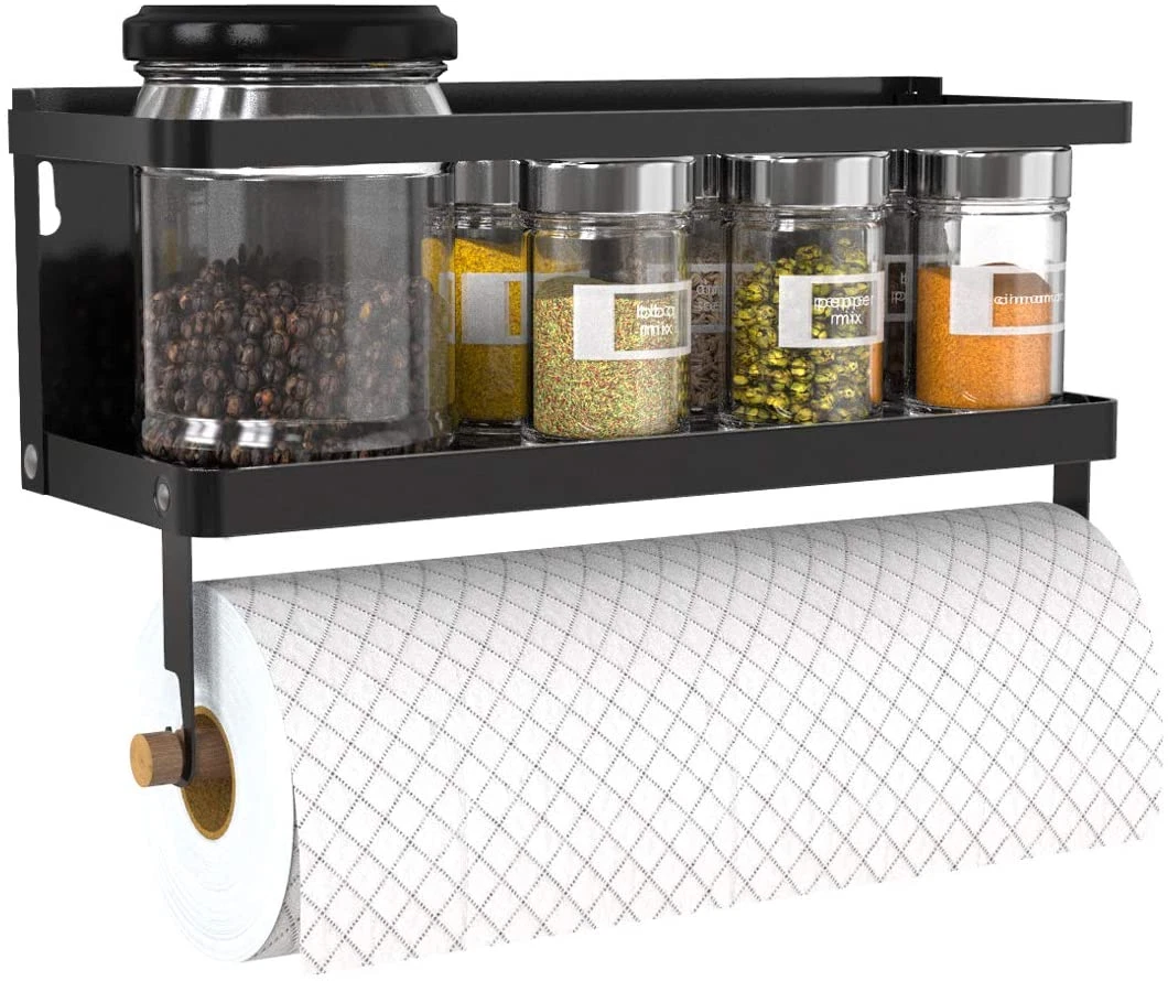 Magnetic Paper Towel Holder, 2-In-1 Magnetic Spice Rack with Hooks,Wall Mount Sh