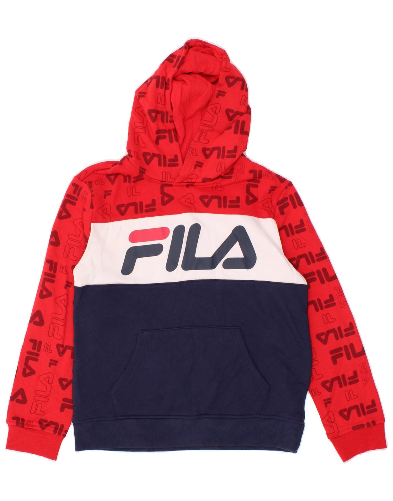 Felpa con cappuccio FILA ragazzo grafica 14 15 anni XL blu navy colorblock QW10