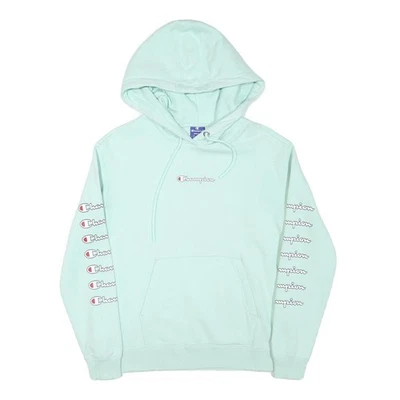 CHAMPION Hoodie Pull Vert Menthe S Logo Graphique Manches Doubles Coton - Photo 1/4