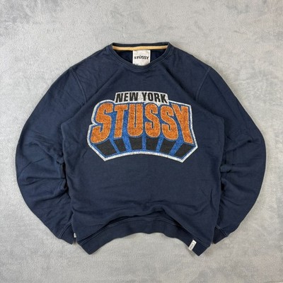 Vintage Stussy New York 2000s Y2K Navy Blue Size Medium Round Neck Sweatshirt