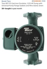 Taco 007-F5 Cast Iron Circulator, 1/25 HP Pump with Universal Pump Flange Gasket