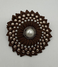 Handmade Brown Flower Hair Clip Pearl Beaded Ribbon Barrette Statement