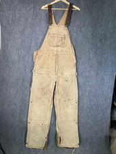 Vintage Carhartt Quilt Lined Bib Overalls 38x34 R41 BRN Brown Canvas Double Knee
