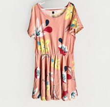 Tea Collection Girls Dress Size 8 Coral Floral Short Sleeve Cotton Fit Flare