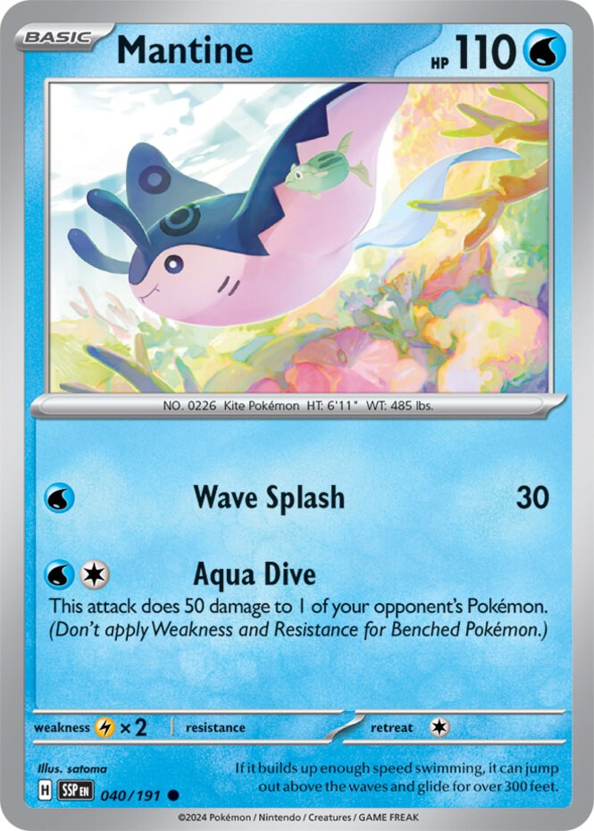 Mantine - 040/191 - Common (Near Mint) Surging Sparks - Water Pokémon