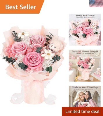 Beautifully Arranged Preserved Roses and Bear - Timeless Gift for Any Occasion