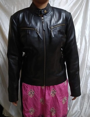 Modisch Damen Schwarz Lederjacke 100% Echt Lammleder Freizeit Slim Fit Jacke