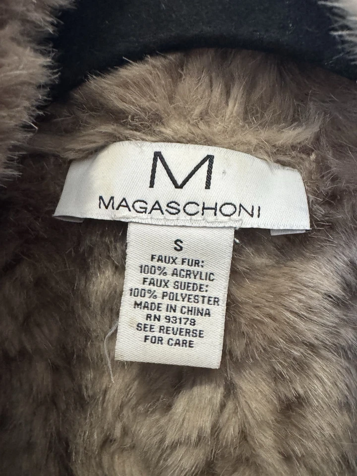 Chaqueta Chaleco Magaschoni Mujer Imitación Gamuza Piel Talla S Beige Frente Abierto Penny Lane Foto 3 de 4