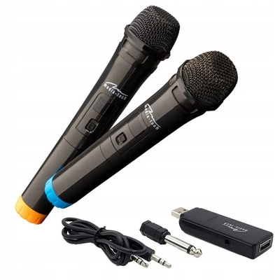 2 microphones sans fil avec fonction karaoké et récepteur USB - Photo 1/4