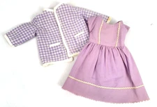 Vintage Doll Clothes Dress & Jacket Check Gingham Lavender Purple Lot Set 2