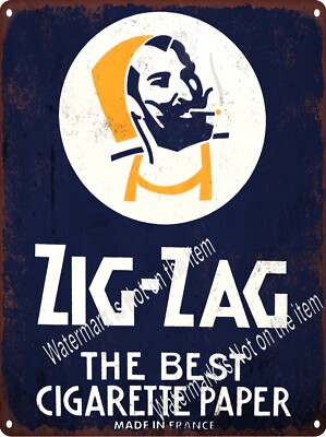 zig zag tobacco Zig Zag Cigarette Paper Tobacco Man Smoking Metal Sign 9x12
