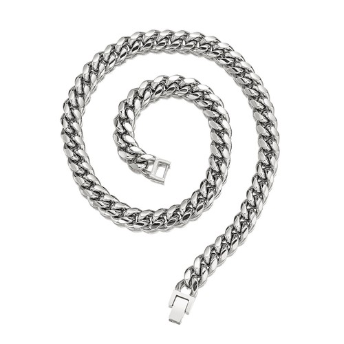8-14 mm Voll Edelstahl Miami Hip Hop Kubanische Kette Halskette oder Armband - Bild 7 von 13