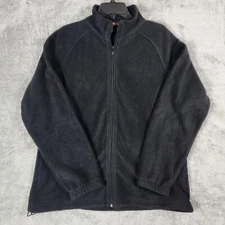 Harriton Fleece Jacket Mens Sz XL Solid Black Mock Neck Full Zip Pocket Outdoor
