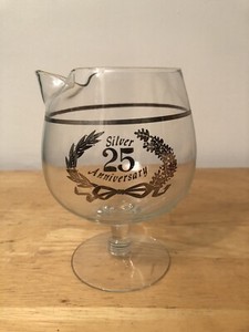 SILVER-25th WEDDING Anniversary-Stemed Glass-Goblet-Centerpiece-Pitcher-MINT