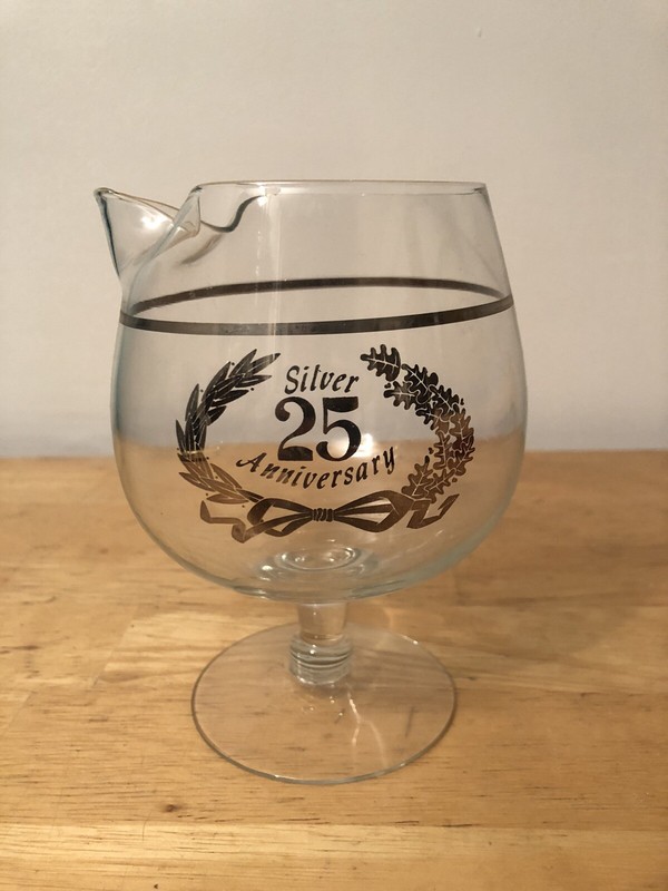 SILVER-25th WEDDING Anniversary-Stemed Glass-Goblet-Centerpiece-Pitcher-MINT