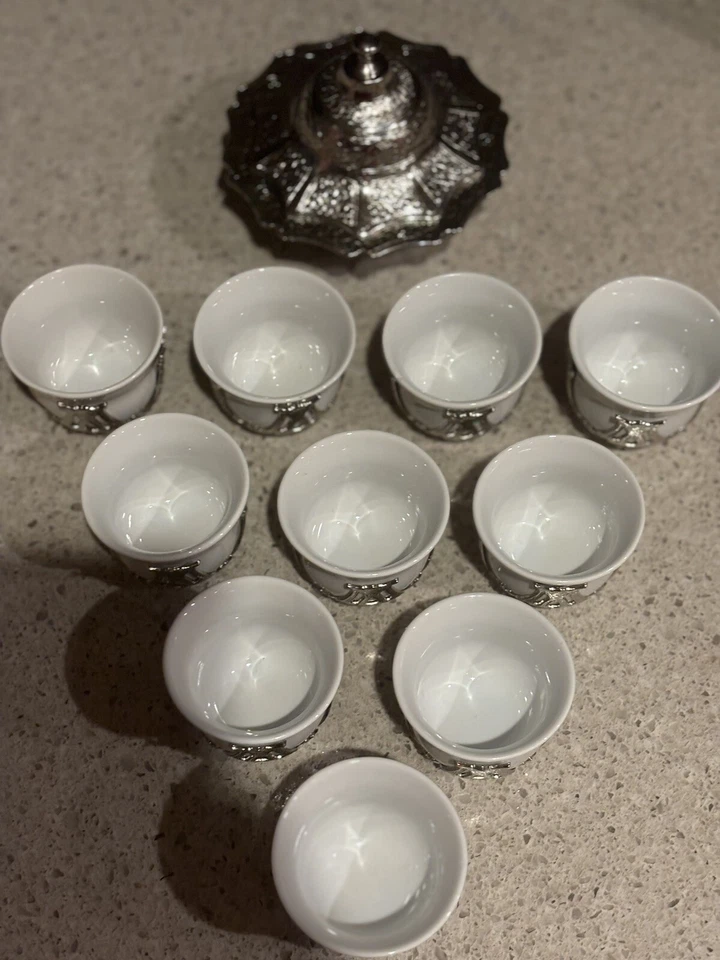 Juego de tazas de té turco café porcelana metal 10 personas Foto 2 de 4