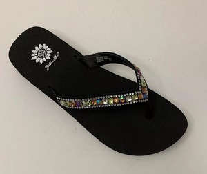 yellow box multi color flip flops