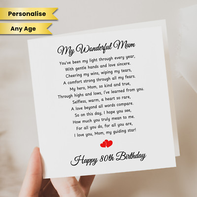 Personalisierte 80. Happy Birthday Karte 80. Geburtstag Geschenk für Mama Mutter ihr Gedicht