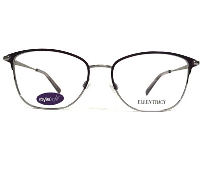 Ellen Tracy Eyeglasses Frames BAGAN EGGPLANT/GUNMETAL Square Cat Eye 55-16-140