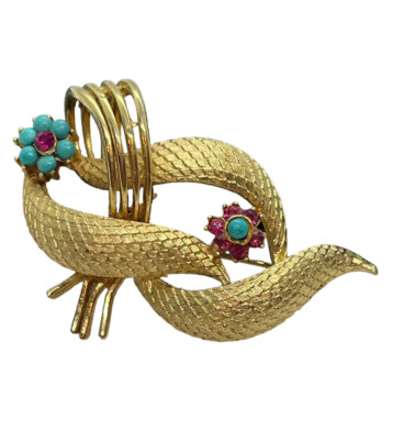 Vintage turquoise, and Ruby pin Vintage Persian Turquoise & Ruby 14k Gold Pin Brooch 25.5 mm  main image 4