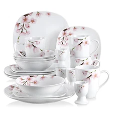 VEWEET ANNIE Dinnerware Set 20 Pc Porcelain White Plates Bowl Set Service for 4