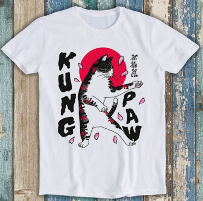 T-Shirt Kung Fu Catzilla Pfote schwarze Katze Kätzchen Haustier Meme lustig Geschenk 2141