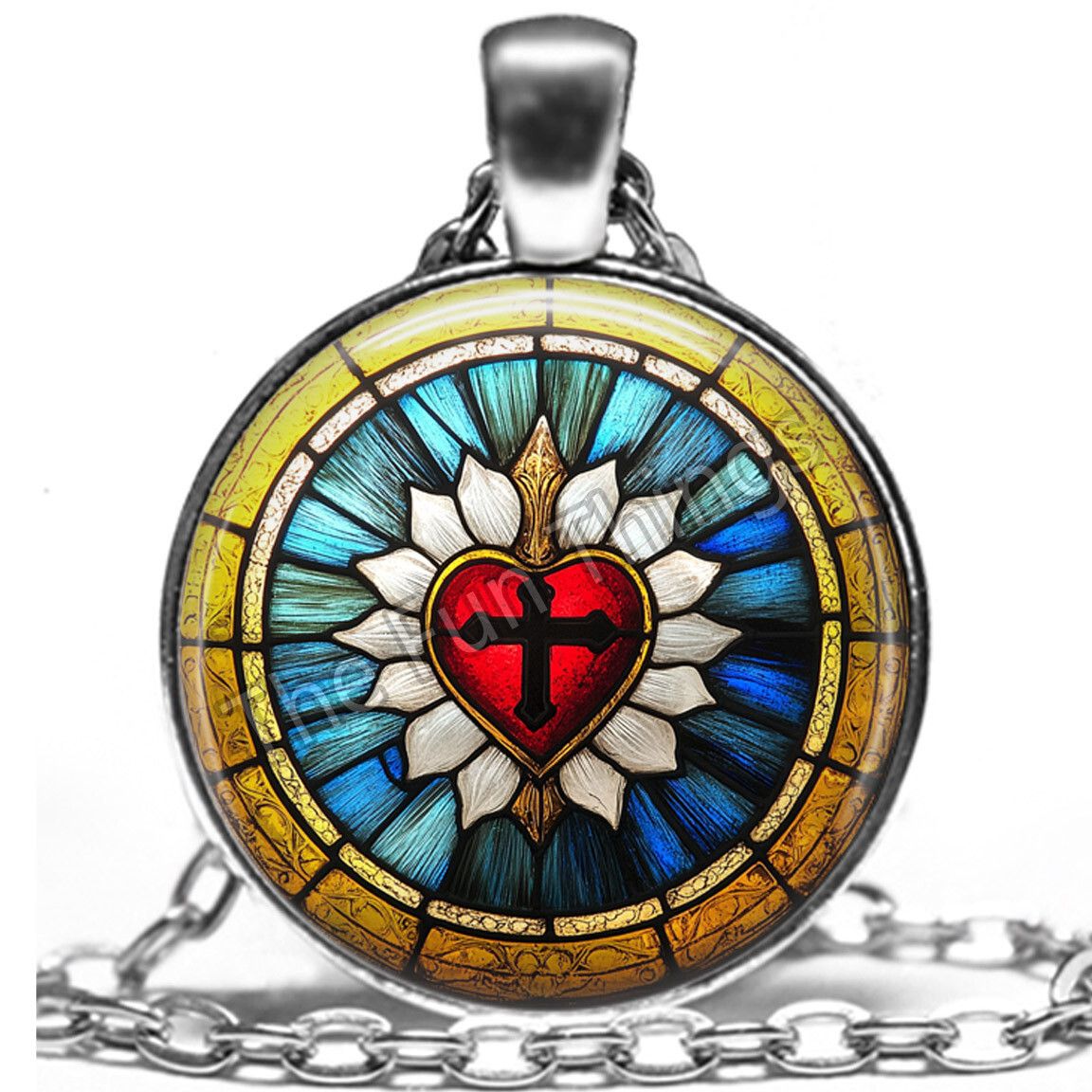 Collana rosa luterana Martin Lutero sigillo rosa ciondolo argento catena maglia 24"