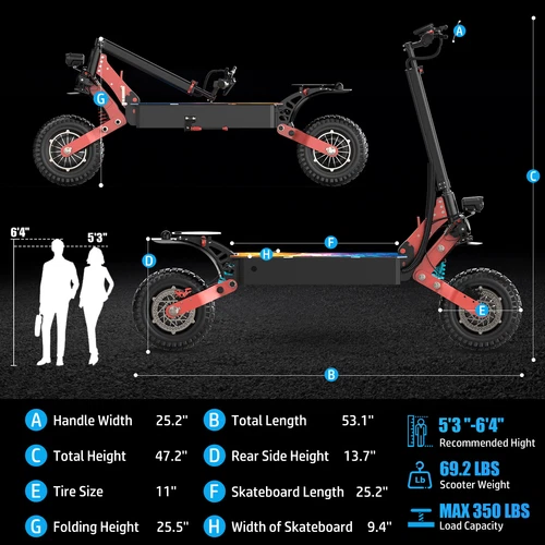 1000W Dual Motor Adult Electric Scooter 11" Off Road Tires 48V 15Ah 35mph 40Mile - Picture 8 of 9
