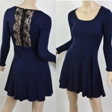 Alice + Olivia Ricci Navy Lace-Back Long Sleeve Fit & Flare Dress 4