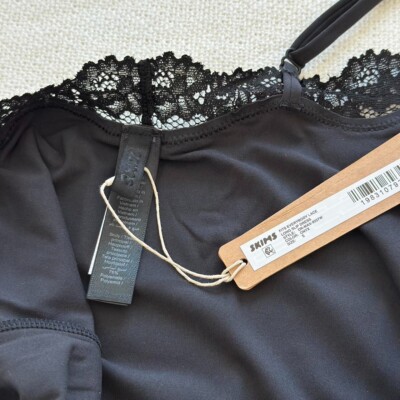 SKIMS Long Slip Dress | Onyx | Black | Fits Everybody Lace | S | Small | Women's