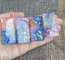 Handmade Resin Domino Set, Glow in the dark, glitter, gold flakes, Made in USA