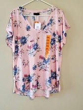 New Collection By Bodeau Pink Flora Top Women's 2XL V- Neck