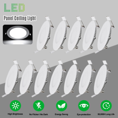 12 Pack 12W LED Ceiling Lights Ultra Thin Recessed Retrofits Kit 6000K T