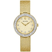 Bulova Women's Crystal Quartz Gemmed Gold Stainless Steel Watch 32 MM 98L321