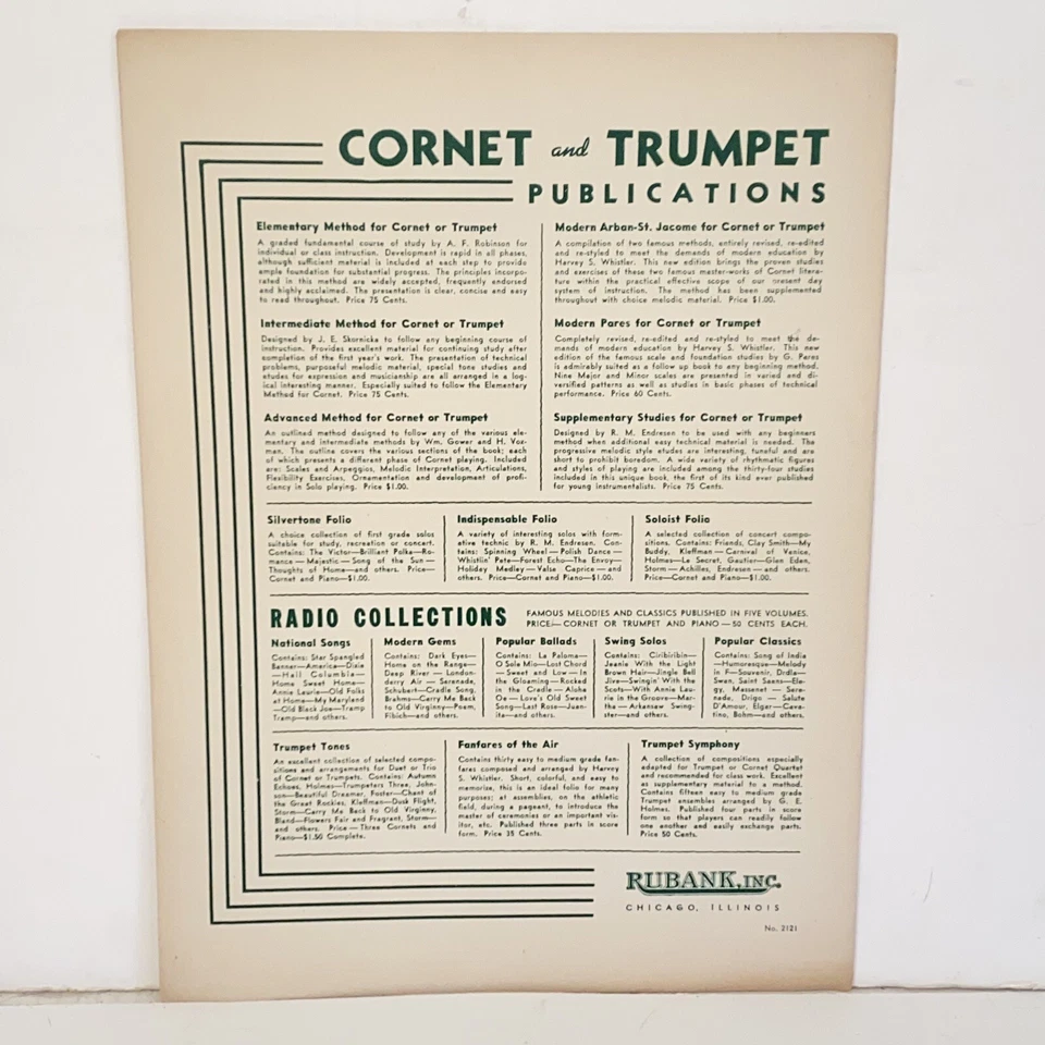 1942 VanderCook Student Series Warbler Solo Sheet Music Cornet Trumpet Piano - Image 3 of 4